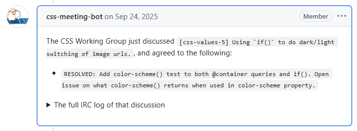 Screenshot of the color-scheme() CSSWG resolution